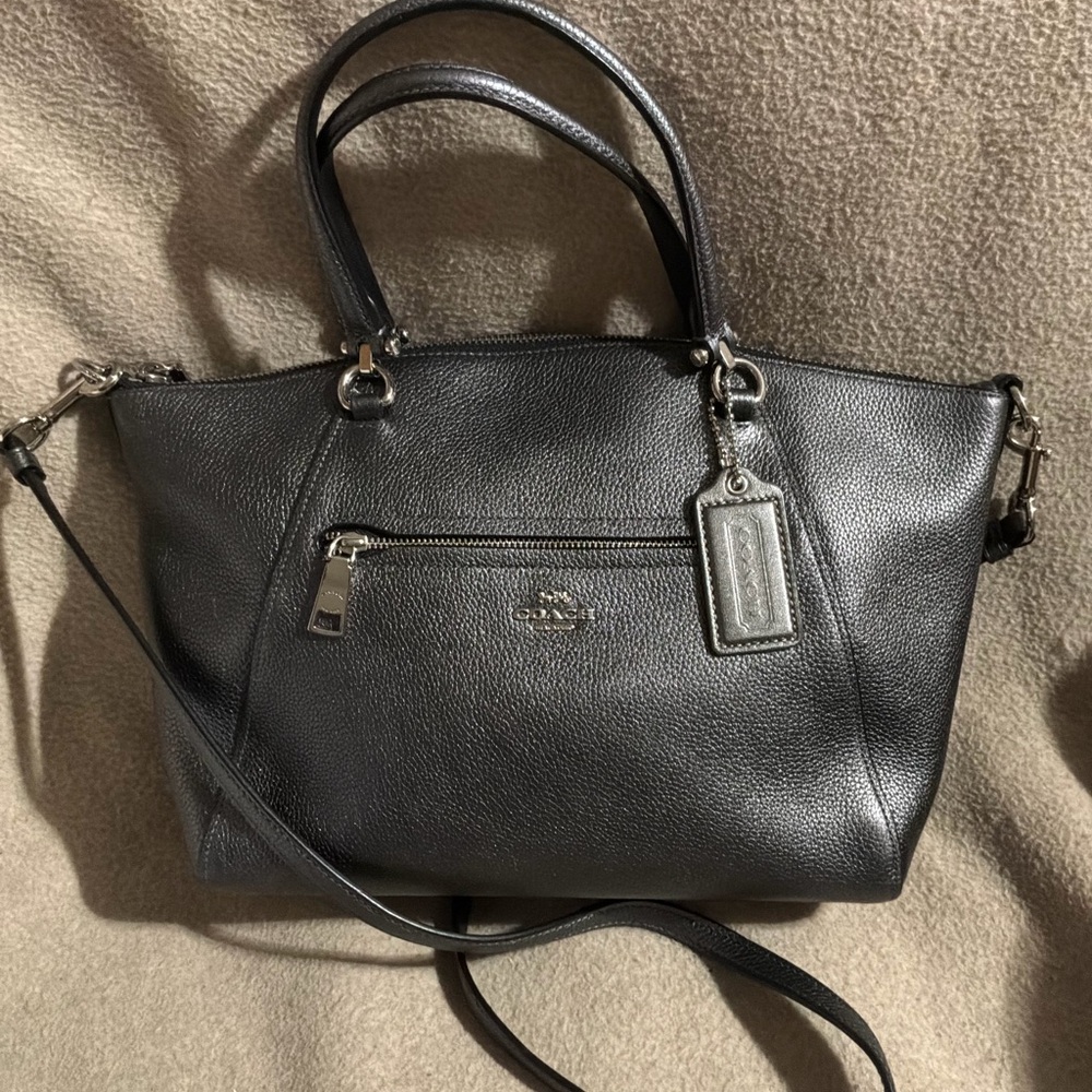 EUC Coach Pebbled Leather Prairie Satchel, color Metallic Graphite